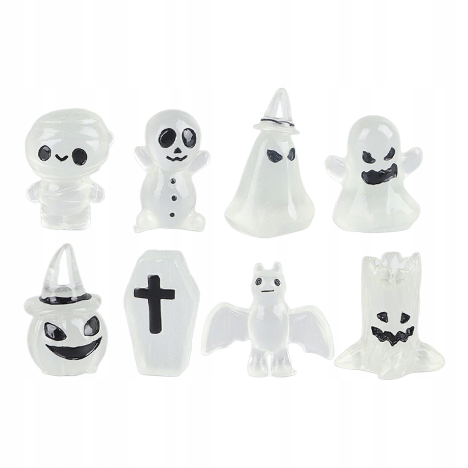 8ks miniatúrnych halloweenskych dekorácií Žiariace náhrobné kamene Lebky a duchovia